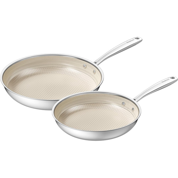 Набір сковорідок Redchef з антипригарним покриттям Ceramic, 3 шт., 20+26+30 см (чорний), 24+28 см (бежевий). Без PFOA, PTFE, PFAS. Можна мити в посудомийній машині та використовувати в духовці.