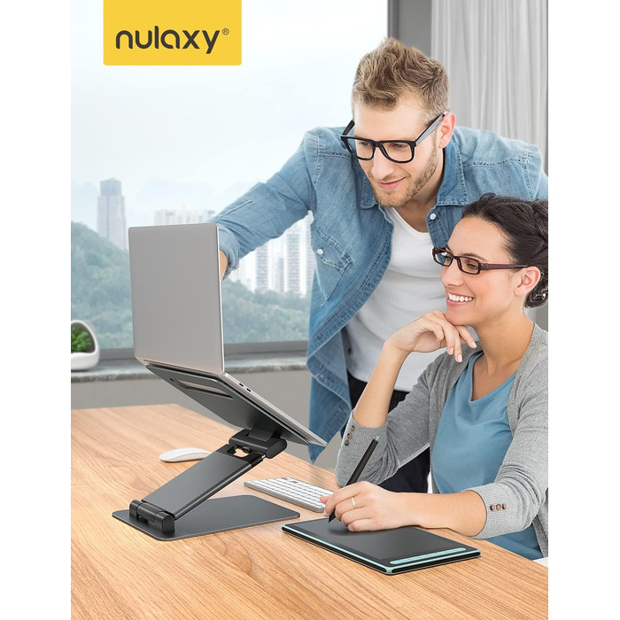 NULAXY Adjustable Laptop Stand - Ergonomic, Portable, Foldable, Supports 10kg, 10-17 inch Compatible - Space Grey
