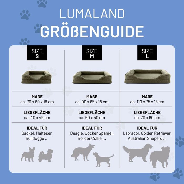 Ортопедичне собаче ліжко Lumaland з корду | Собаче ліжко-софа 70x60 см - для маленьких собак | Зі стійким дном | Знімний та пральний чохол | Собаче ліжко-корзинка з Memory Foam Cord - Оливковий 70 x 60 см - Розмір S