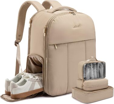 Рюкзак LOVEVOOK для жінок, 40L, ручна поклажа, для подорожей, з відділенням для взуття та ноутбука 17 дюймів, водонепроникний, для бізнес-поїздок та відпочинку, бежевий