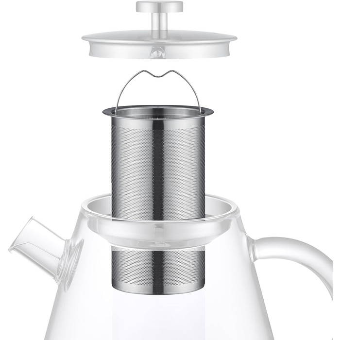 Teapot Glass 1.5 Liter - with infuser insert & lid - Infuser for hot drinks & Cold Brew Tea - Ideal for stovetops (stainless steel tea strainer)