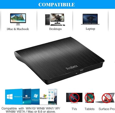 Зовнішній DVD-привід Antika USB 3.0: CD/DVD Brenner, записувач та зчитувач +/-RW для ноутбука та ПК (Windows, macOS, Linux), чорний