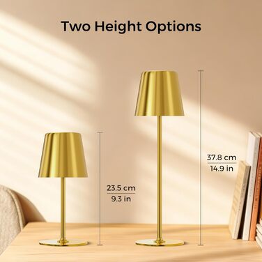 Світлодіодний настільний світильник бездротовий з димером, акумуляторний нічник сенсорний, для дому та вулиці, 3 режими світла, IP54 водонепроникний, металевий корпус (Золотий, 1 шт)