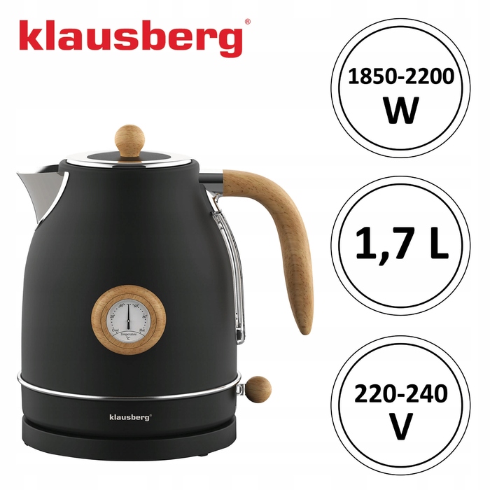 Електричний чайник Klausberg KB-7907, 2200 Вт, 1,7 л, чорний