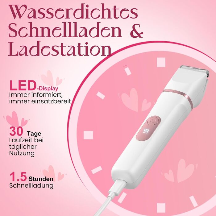 Електричний жіночий тример 3-в-1 для тіла та інтимної зони з LED-дисплеєм, IPX7, USB, (Білий)