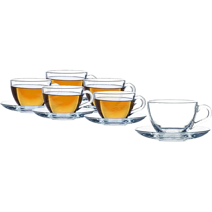 Pasabahce Basic: 6 чашок з 6 підставками для чаю, кави, капучино (прозорі)