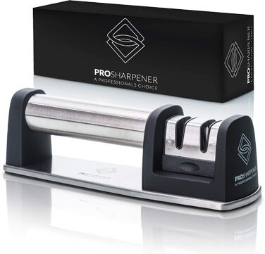 Точилка для ножів Spitzer Premium ручна, 2 ступені, для сталевих ножів, з антиковзною основою, нержавіюча сталь/чорний