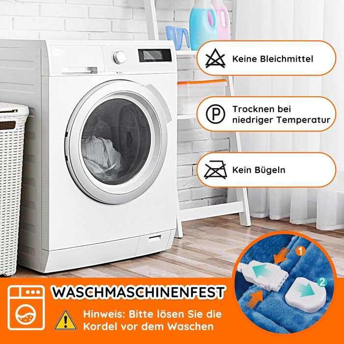 Електрична ковдра Mia&Coco з автовимкненням, 10 режимів нагріву, таймер до 9 годин, захист від перегріву, фланель, 200x180 см, блакитна