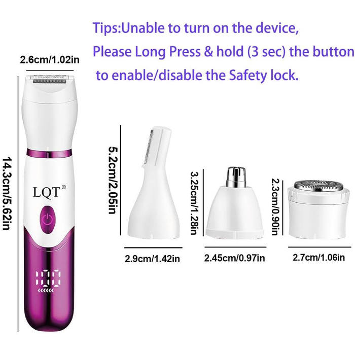 Електричний жіночий триммер 4-в-1 з LED-дисплеєм: для обличчя, брів, бікіні. Розроблено спеціально для жінок. Білий колір.