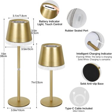 Світлодіодна настільна лампа OUTON бездротова з акумулятором, USB-C, 4000mAh, 3 режими світла, димер, сенсорне управління, зелена (набір 2 шт.)