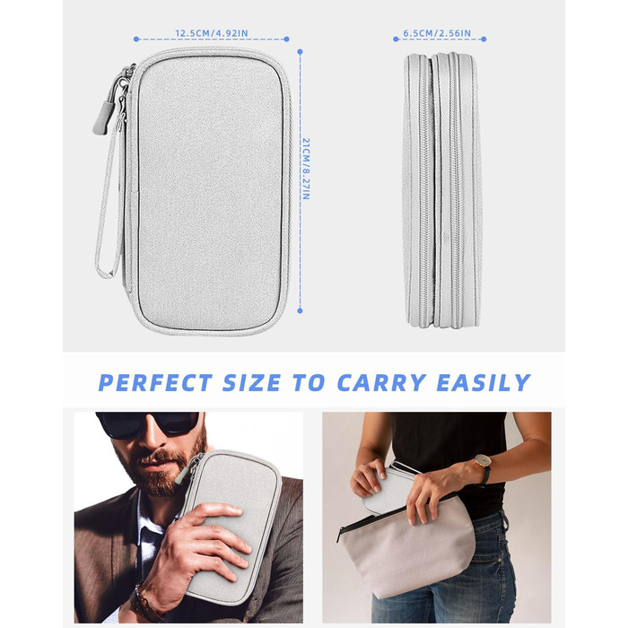 Органайзер для кабелів Sobeau: електронна дорожня сумка для адаптерів, кабелів, зарядних пристроїв та Powerbank (сірий)