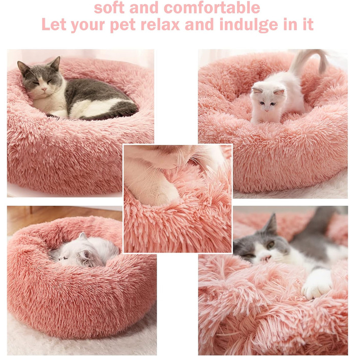 М'яке кругле ліжко для собак та котів з плюшу - Donut. Зручне ліжко-корзина для собак, котів та інших домашніх тварин. Можливі розміри: S/M/L/XL/XXL (XXL-80cm). Розмір L: 50 x 50 x 20 см, Рожевий.