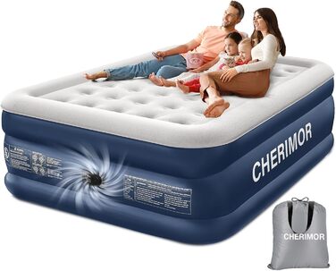 Надувне ліжко для двох осіб, самонадувна повітряна матрац для гостей з вбудованим насосом (3 хвилини), захист від проколів, надувна матрац для кемпінгу та дому, 203x152x46 см, максимальне навантаження 363 кг