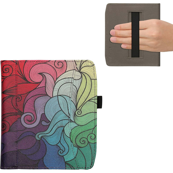 Чохол-книжка kwmobile для Pocketbook Era/Era Color з кишенею та лямкою - з малюнком 'Читаюча жінка' чорно-бежевий