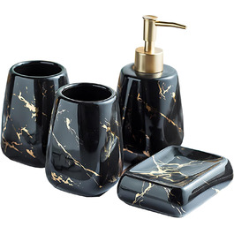 Набір аксесуарів для ванної кімнати XUDREZ: лосіонниця, стаканчик для зубних щіток, мильниця, чорний глянець (3 шт.)