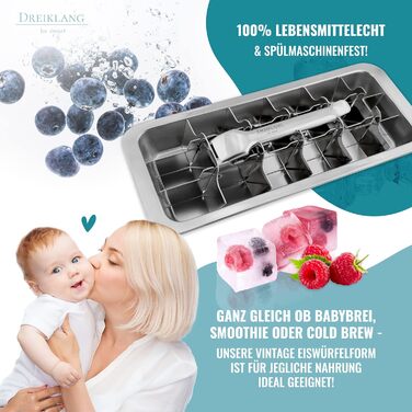 Dreiklang - be smart® Polished 18/8 Stainless Steel Ice Cube Mold with Lever for Effortless Removal | Food-Safe & Durable Ice Cube Maker | Plastic-Free Ice Cube Containers Large | Ice Cube