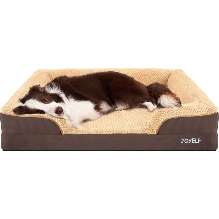 JOYELF Orthopedic Dog Bed for Large Dogs, Waterproof Foam Sofa with Removable, Washable Cover and Non-Slip Bottom for Small to Medium-Sized Dogs - Coffee