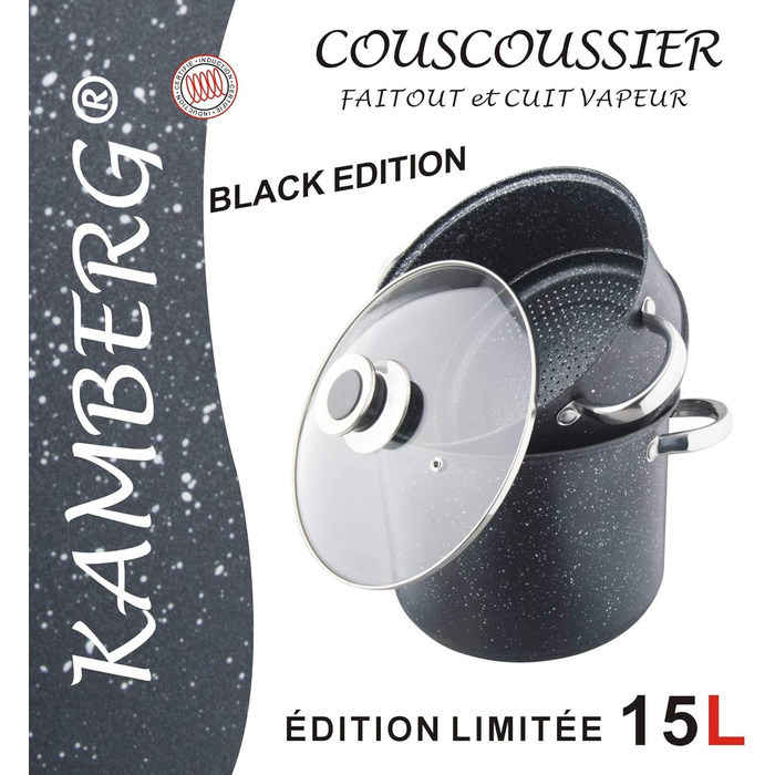 Каструля-пароварка-скороварка Kamberg 0008122 – 3-в-1, 15 л, нержавіюча сталь, для всіх плит (індукція), з антипригарним покриттям, PFOA-free