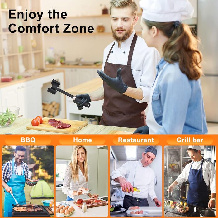 HOOMIL Fleischklopfer: подвійний молоток для відбивання м'яса з антипригарним покриттям, для шніцелів, стейків, сріблястий (квадратний, матовий чорний)