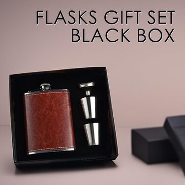 Фляга шкіряна 8oz Braun для чоловіків та жінок, комплект з воронкою та 2 склянками, шкіряний чохол, для віскі/водки, ідеально для подорожей та подарунків