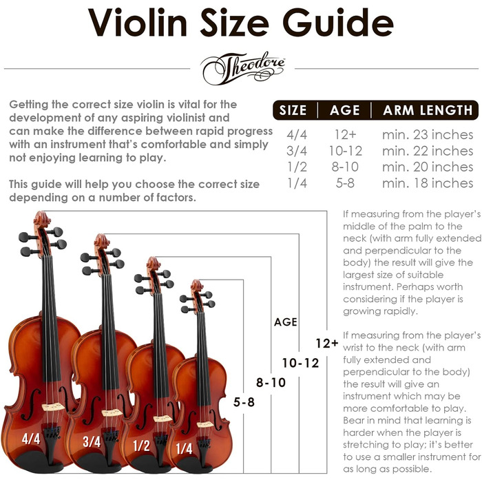 Скрипка для початківців Theodore VLN16-3-4, розмір 3/4, верхня дека з ялини