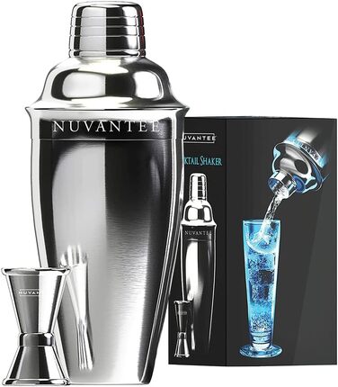 Набір для приготування коктейлів Nuvantee - Преміум барменський набір 0.7л з мірним стаканчиком та рецептами - шейкер, міксер, стейнер