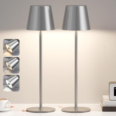 Набір з 2 бездротових настільних ламп LED з акумулятором, сенсорне регулювання яскравості, 3 режими кольору, USB-C зарядка для спальні, столу, кемпінгу (Чорний)