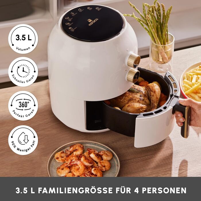Karaca Multifry - Фритюрниця з гарячим повітрям 3.5л, 1300 Вт, Біла - Здорова смаження, Енергоекономія
