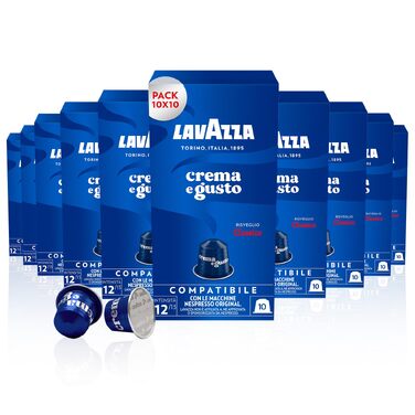Кава в капсулах Lavazza Crema e Gusto для Nespresso, з нотками горіхів та шоколаду, 100 капсул (10х10г)
