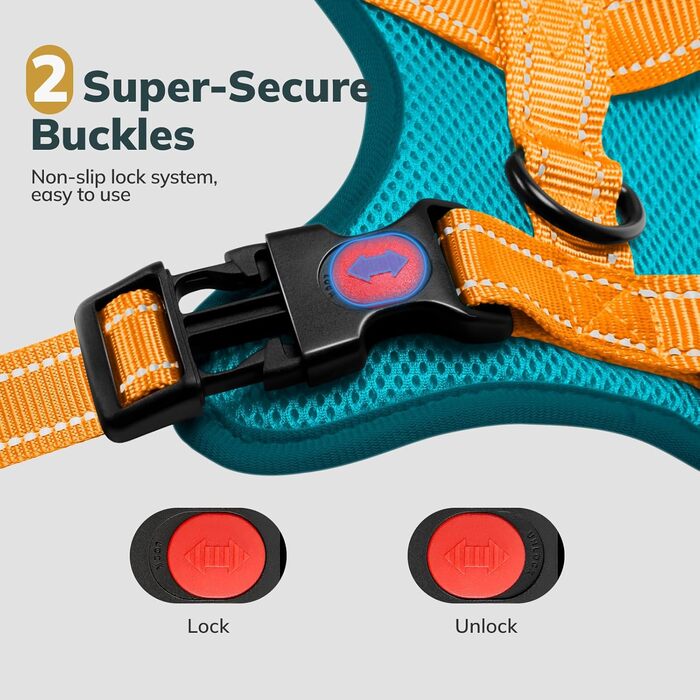 Шлейка для собак FAYOGOO, без чіпкості, з переднім кріпленням, світловідбиваюча, регульована, м'яка, з підкладкою, для малих, середніх та великих собак, для прогулянок (Блакитна, S)