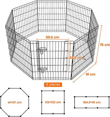Вольєр для цуценят Yaheetech 8-секційний, 61x61 см з дверима, для собак, котів, кроликів
