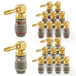 Бананові роз'єми Nakamichi FanLock Excel-Serie, позолочені (24K), кутові, для акустичних кабелів 10-18 AWG, 4 мм, для Hi-Fi та домашнього кінотеатру (20 шт/10 пар)