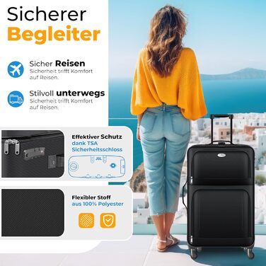 Набір валіз KESSER® 4-в-1 | Чотири валізи з тканини з TSA-замком, 360° колесами та телескопічною ручкою | Косметичка, ручна валіза та великі валізи для подорожей та бізнесу (Чорний)