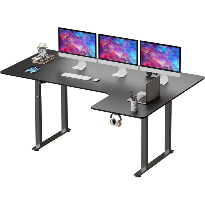 Electric Standing Desk L-Shape 180x110cm - Adjustable Height Desk with Dual Motor - Black Corner Desk with Spliced Board