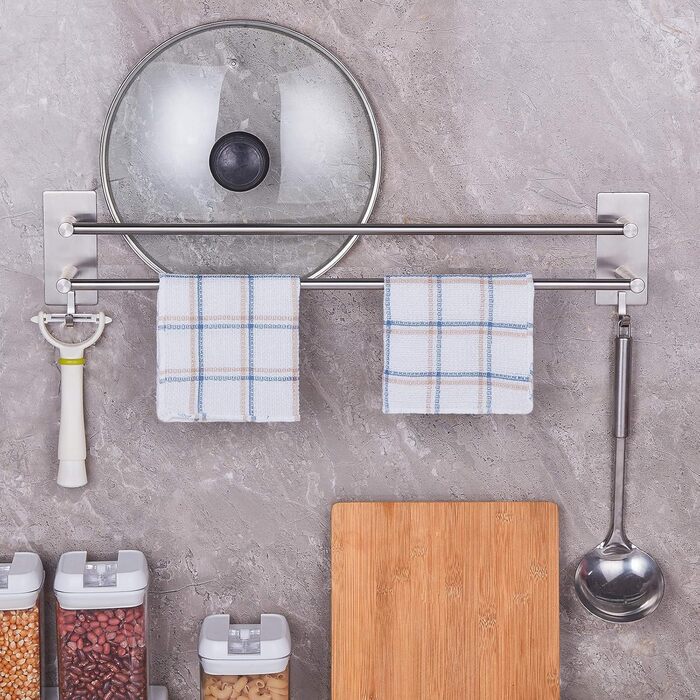 Тримач для рушників Vista без свердління, подвійний, 43.5 см, нержавіюча сталь, 60 см, сріблястий