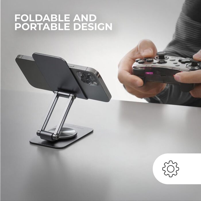 Підставка для ноутбука та планшета Mars Gaming MA-RSN до 17 дюймів, регульована висота, кут нахилу, 360° обертання, сталева конструкція, неслизькі підкладки, складна та портативна, срібна