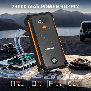 Powerbank для автомобіля Starthilfe 7000A 23800mAh помаранчевий - пусковий пристрій, зарядний пристрій, ліхтарик LED для авто, мото, бензин/дизель