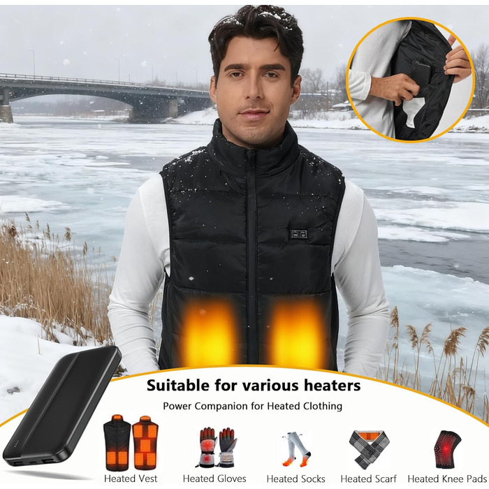 Powerbank 10000mAh для обігрівальної жилетки та одягу | UL2056 | Сумісний з жилеткою, штанами, термобілизною, чоловічий/жіночий | 5V/2A