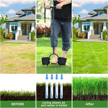 Ohuhu Aerator for Lawns, Lawn Aerator, Core Aerator with Storage Bag and Cleaning Tool, Heavy-Duty T-Handle Lawn Aerator for Compacted Soil Lawn Care