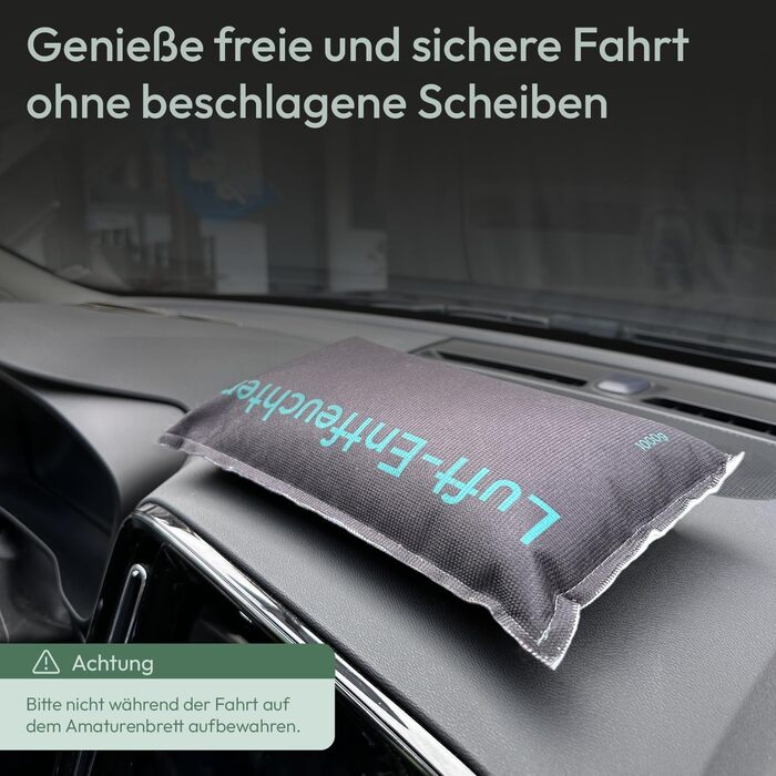 TRAVORA Dehumidifier Pillow 2x 1 kg with Anti-Slip Pad - Dehumidifier - reusable - car interior - extra large, Black