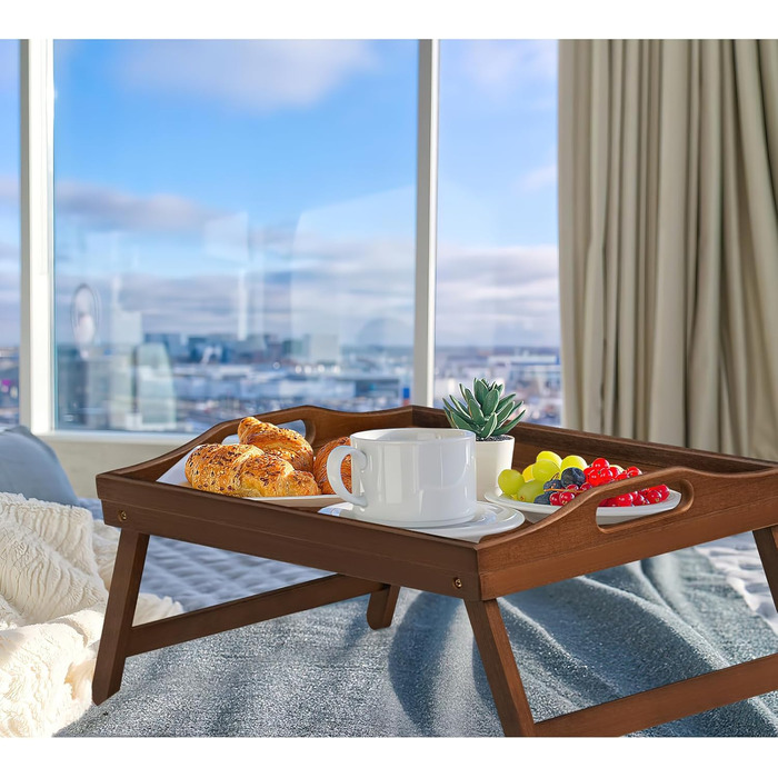 Набір з 2 столів-тачок Mxbamhyc Betttablett з бамбука: для сніданку, сервірування, з тримачем для телефону