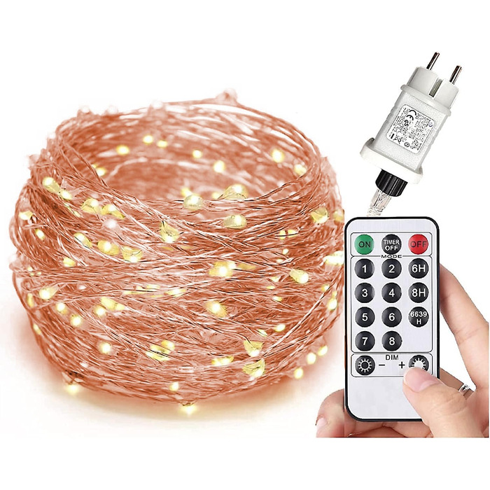 Гірлянда світлодіодна Gresonic 200/300 LED, мікро-сріблястий дріт, для декору інтер'єру та екстер'єру, тепле біле світло, 8 режимів