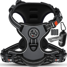 Шлейка для собак без натягу та задухи для маленьких собак та цуценят, дихаюча та м'яка, світловідбиваюча | Шлейка No-Pull з ручками та рулетами для відходів | Регульована шлейка з ручкою, колір антрацит, розмір L