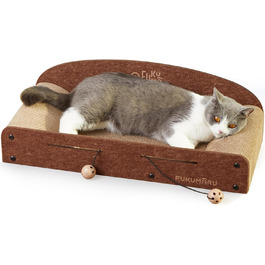 Cat Scratch Board, 66cm durable scratching cardboard and felt, large lounging area, 2 reversible cat scratching pads for cats, recyclable corrugated cardboard cat bed with jingle ball toy, caramel color