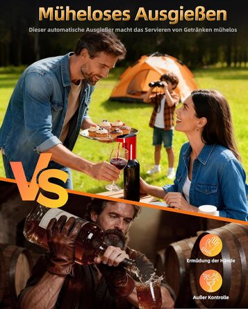 Електричний декантер для вина 5-в-1 з регулюванням дозування та цифровим виливом, автоматичний розливач вина, подарунок на День народження/День Святого Валентина (червоне)