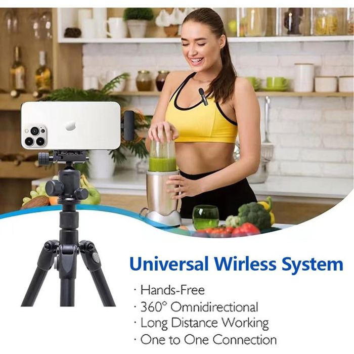 Беспроводной петличный микрофон 2St для iPhone/iPad: Plug-and-Play, шумоподавление, для видеоблогинга, YouTube, TikTok (2 шт.)