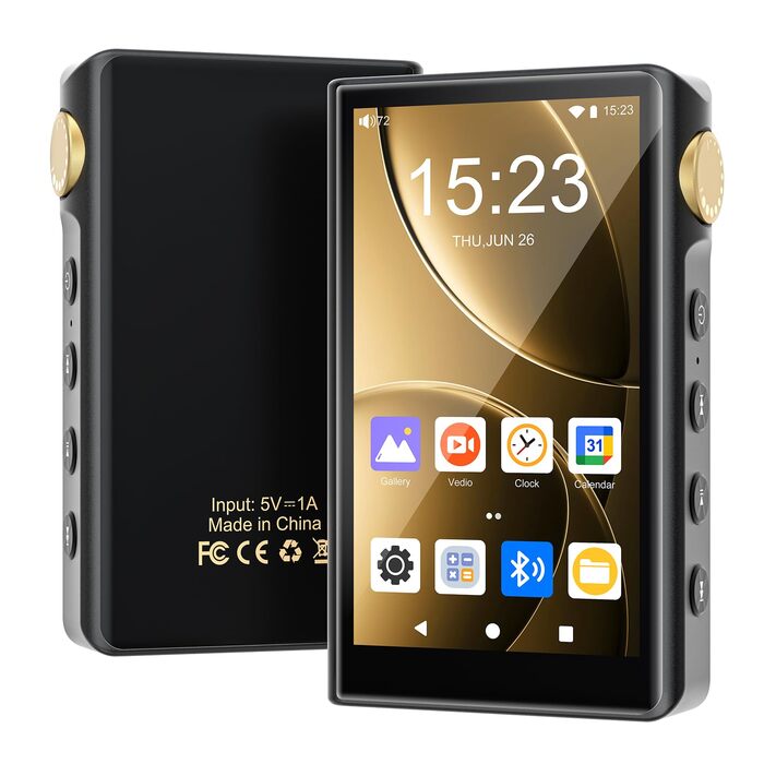 HiFi MP3 плеєр ZAQE з Bluetooth та WiFi, Android 12, Lossless DSD DAC, підтримка Flac, 64GB карта пам'яті (до 512GB), чорний