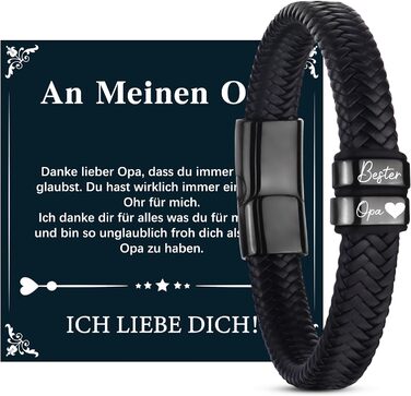 Чоловічий шкіряний браслет – подарунок для чоловіка, тата, дідуся. Ідеальний подарунок на День батька, Різдво, День Святого Валентина (чорний)