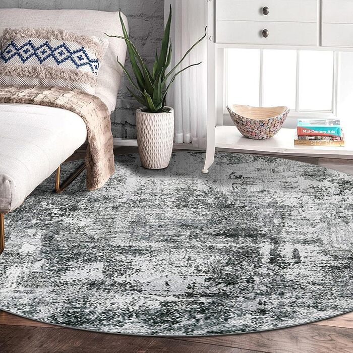 Килим для вітальні блакитного кольору, вінтажний, меланжевий, з ефектом вицвітання, короткий ворс, килими, миючий, неслизький, для спальні (160 см, сірий)