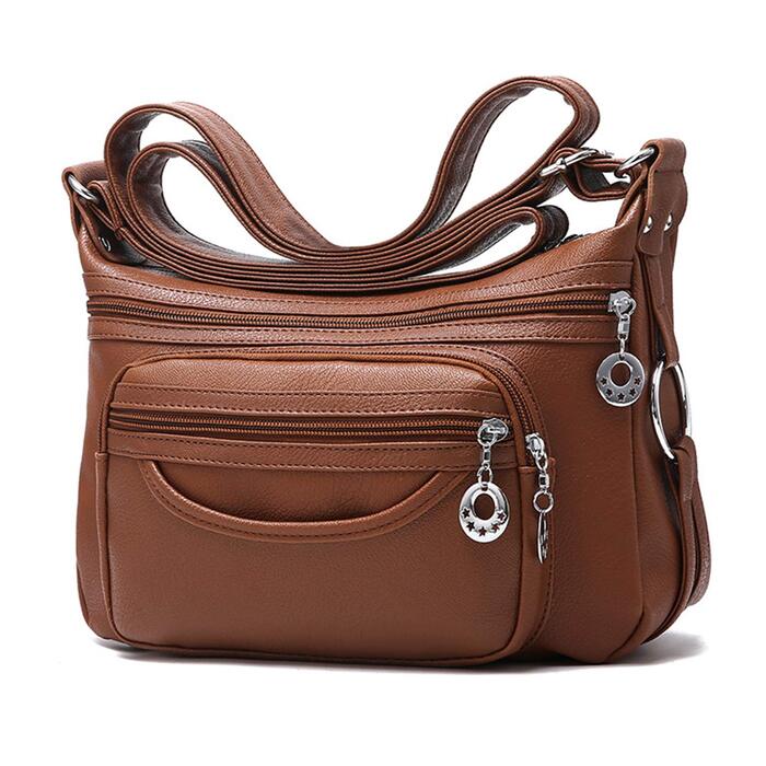 Сумка жіноча через плече NOTAG з PU шкіри, коричнева. Багато кишень, легка та зручна